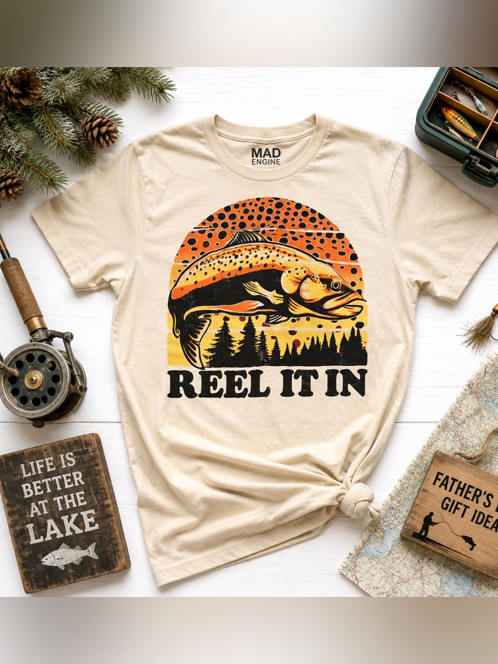Mad Engine Reel It In Trout Fishing Graphic Tee Men’s LT